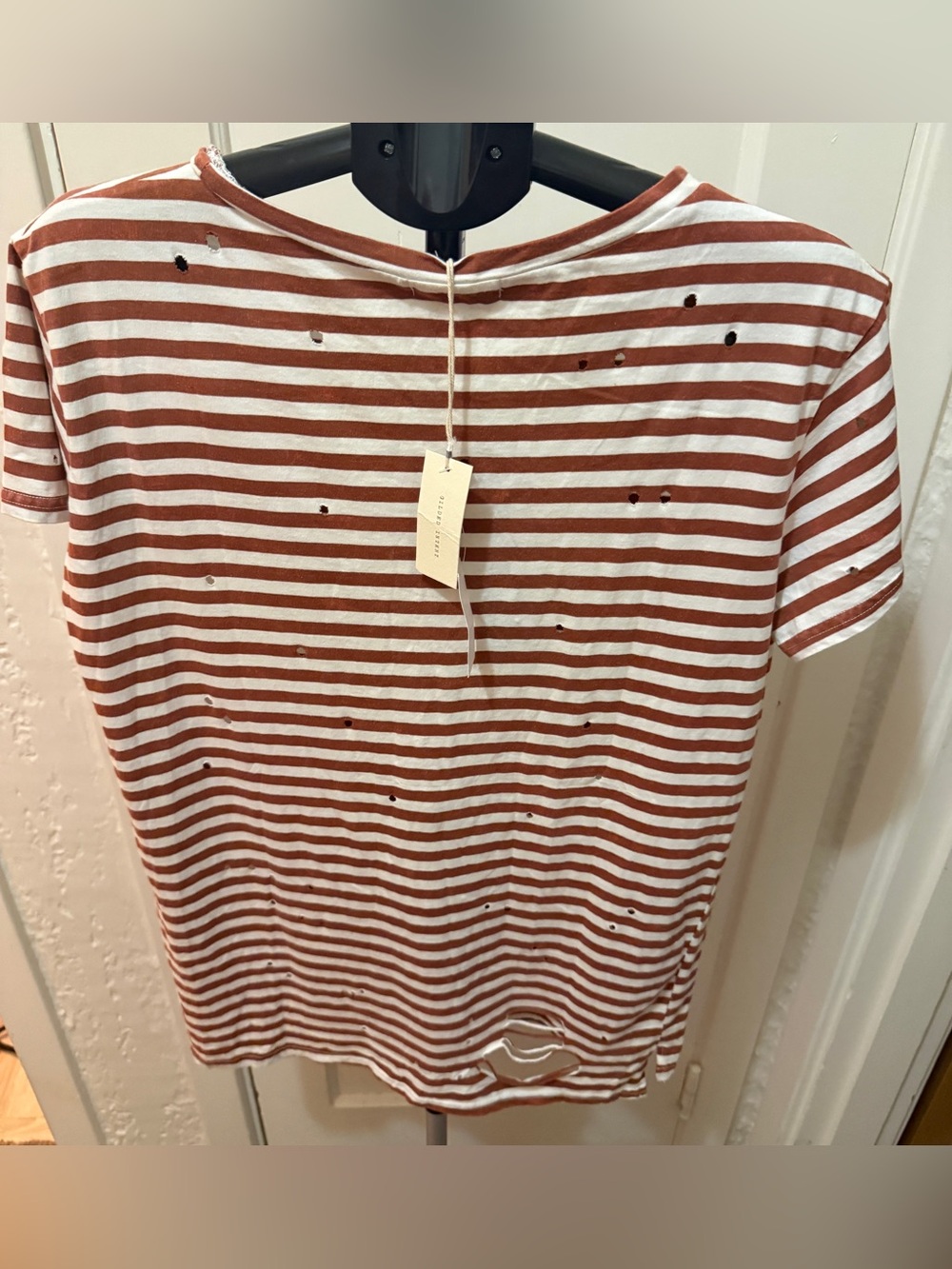 Gilded intent Striped Rust and White Short-Sleeve women’s  T-Shirt